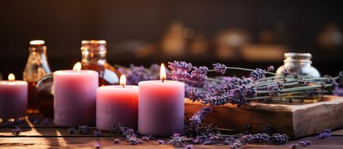 lavender incense and candles on table